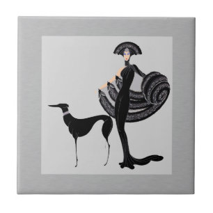 Azulejo Dama ERTE con perro