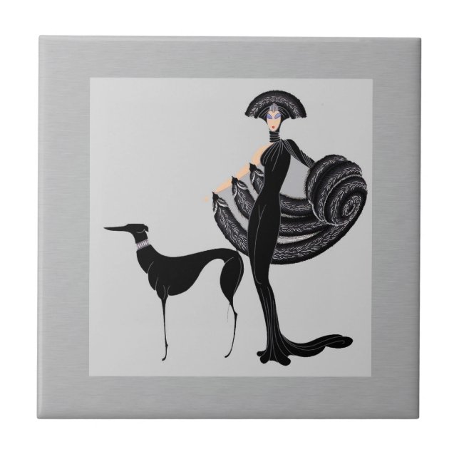 Azulejo Dama ERTE con perro (Frente)