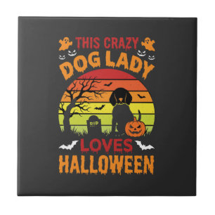 Azulejo Dama Perro Loco Ama Diseño Vintage de Halloween