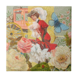 Azulejo Dama victoriana mujer elegante rica ilustración ro