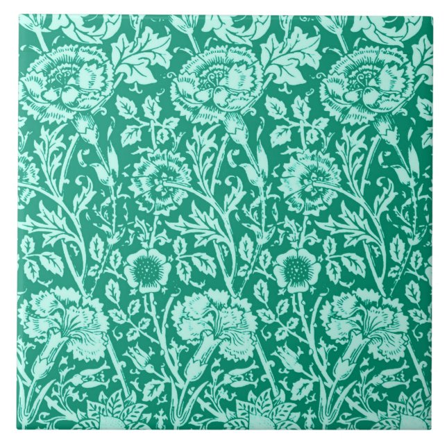 Azulejo Damascado de Clavel Art Nouveau, Turquesa (Frente)