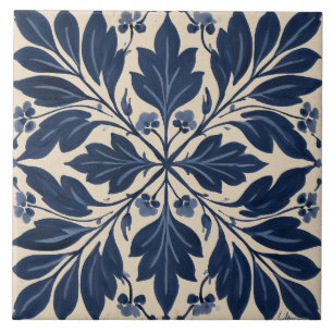 Azulejo Damascado Floral de Folk Indigo