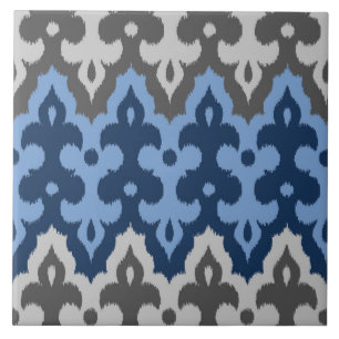 Azulejo Damascado Ikat marroquí, azul y gris