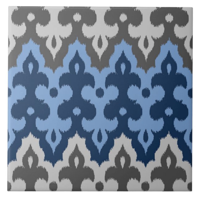 Azulejo Damascado Ikat marroquí, azul y gris (Frente)