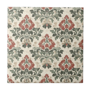 Azulejo Damasco Antiguo Rojo Verde Beige