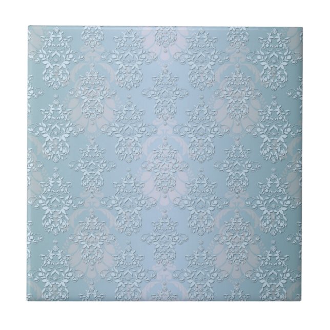 Azulejo Damasco azul pastel de bebé (Frente)