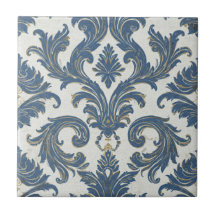 Damasco barroco azul y dorado vintage