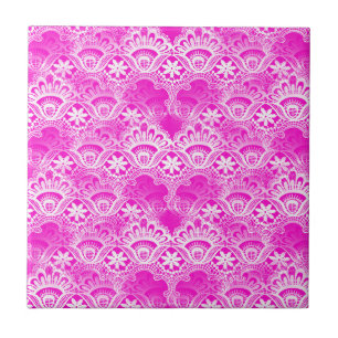 Azulejo Damasco blanco fucsia del cordón de las rosas