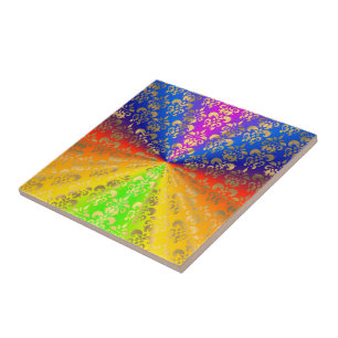 Azulejo Damasco de arco iris dorado