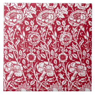 Azulejo Damasco de clavel Art Nouveau, rojo y blanco
