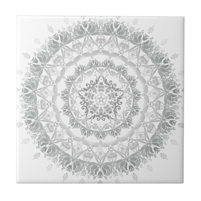 Azulejo Damasco de Flora Blanca Gris Mandala (Frente)