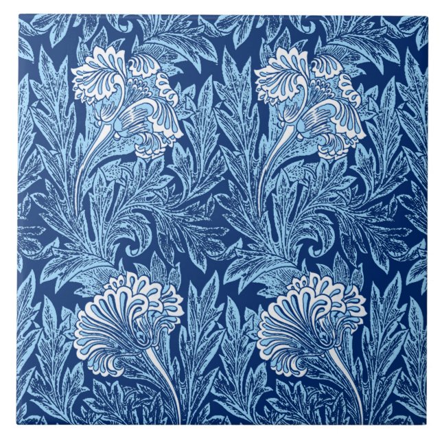 Azulejo Damasco de flores jacobeas, marina, azul cielo y b (Frente)