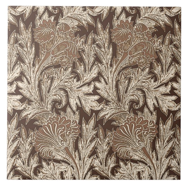 Azulejo Damasco de Flores Jacobeas, Taupe Tan y Cream (Frente)