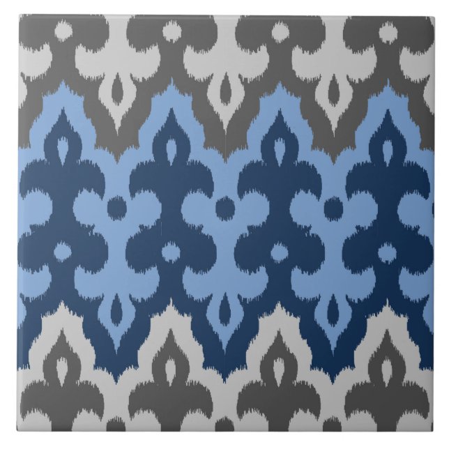 Azulejo Damasco de Ikat del marroquí, azul y gris/gris (Frente)