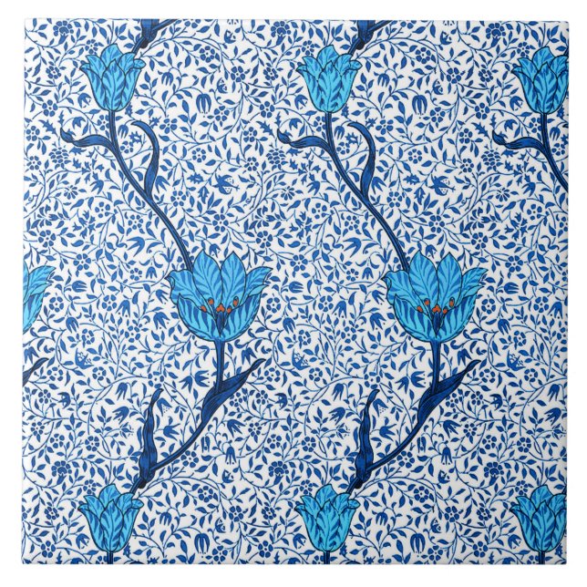 Azulejo Damasco del tulipán de Nouveau del arte, azul de (Frente)