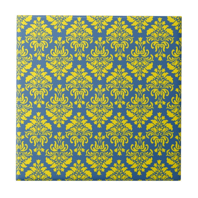 Azulejo Damasco estilo Imperio francés en amarillo y azul  (Frente)