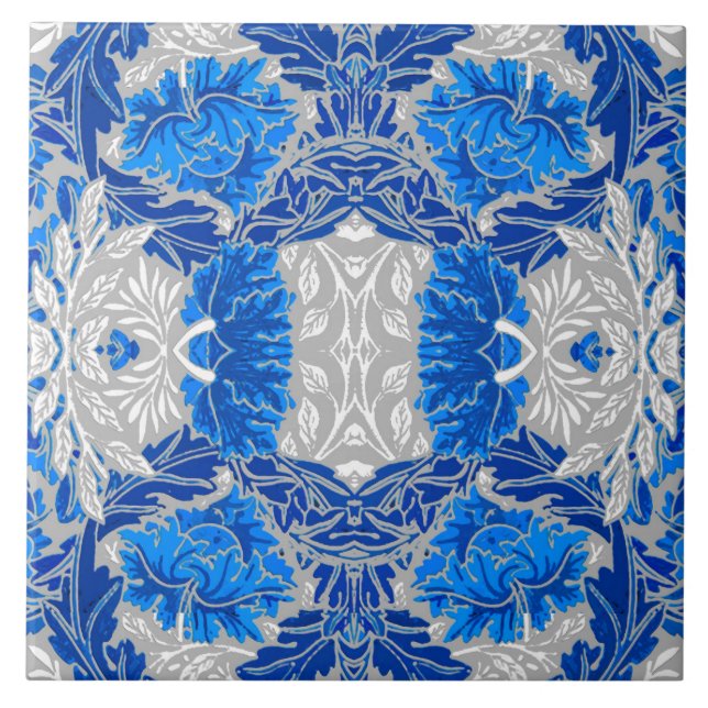 Azulejo Damasco floral, azul zafiro y gris (Frente)