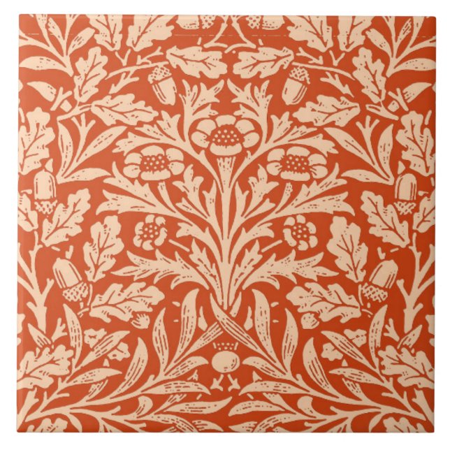 Azulejo Damasco floral de Art Nouveau, Naranja mandarín li (Frente)