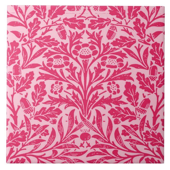 Azulejo Damasco floral de Nouveau del arte, rosa fucsia (Frente)