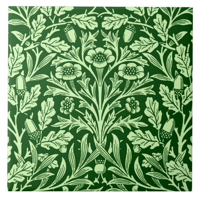 Azulejo Damasco floral de Nouveau del arte, verde (Frente)