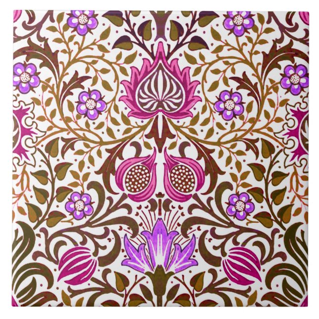 Azulejo Damasco floral jacobino, rosa, violeta y marrón (Frente)