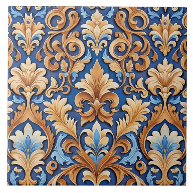 Azulejo Damasco floral occidental y cuero falso (Frente)