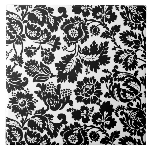 Azulejo Damasco floral William Morris, negro sobre blanco (Frente)