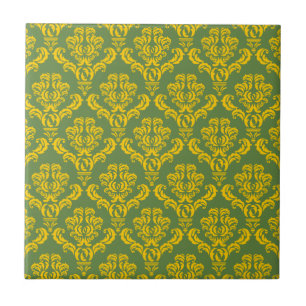 Azulejo Damasco imperial francés en verde amarillo y pálid
