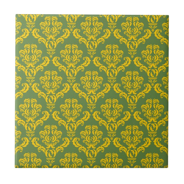Azulejo Damasco imperial francés en verde amarillo y pálid (Frente)
