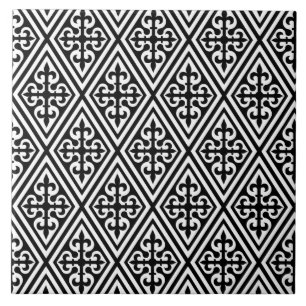Azulejo Damasco medieval cruzado - Blanco y negro