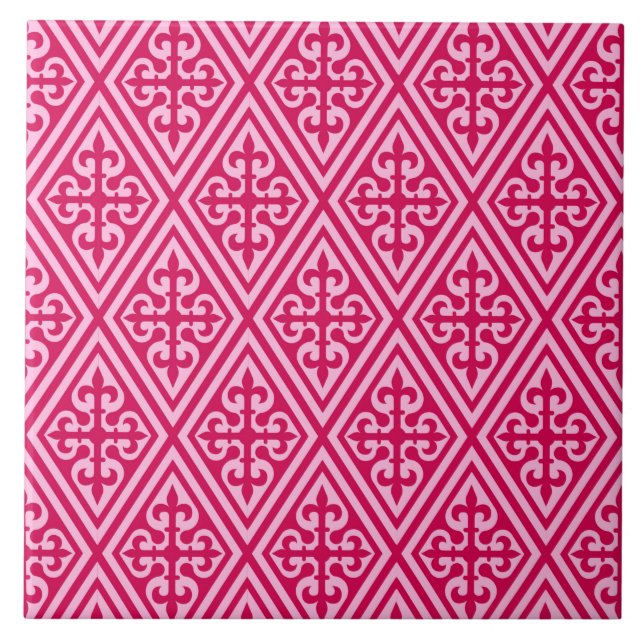 Azulejo Damasco medieval cruzado - rosa fucsia (Frente)