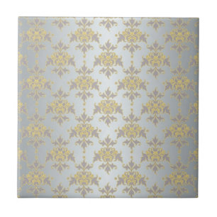 Azulejo Damasco plateado y amarillo elegante