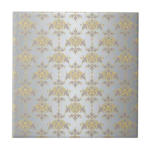 Azulejo Damasco plateado y amarillo elegante (Frente)