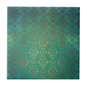 Azulejo Damasco Verde y Dorado Elegante