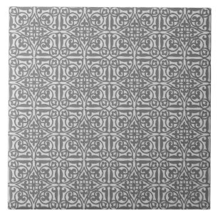 Azulejo Damask medieval Fleur-de-lis, gris plateado