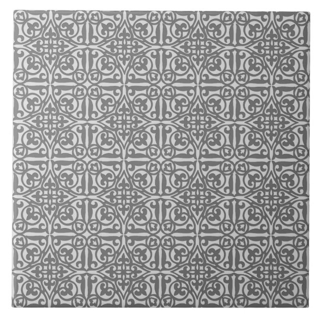 Azulejo Damask medieval Fleur-de-lis, gris plateado (Frente)