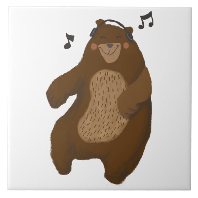 Azulejo Dancing Bear Auriculares Notas musicales Whimsical (Frente)