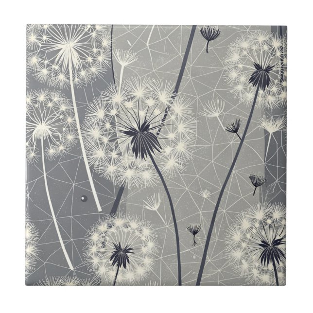 Azulejo Dandelion monocromo moderno (Frente)