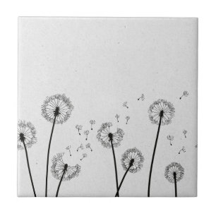 Azulejo Dandelions Flowers Pappus Spores Gray
