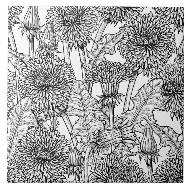 Azulejo Dandelions, negro y blanco (Frente)