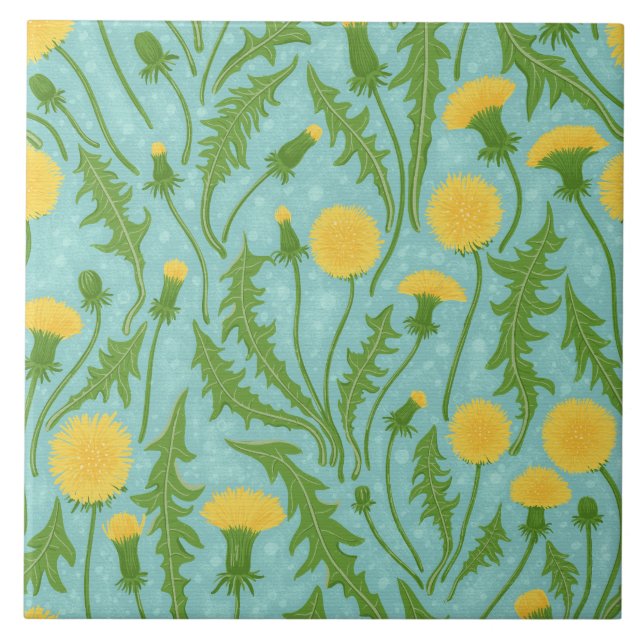 Azulejo Dandelions, verde, amarillo y azul (Frente)