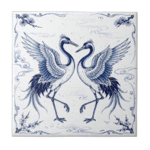 Danza de grullas Estilo Imari japonés azul y blanc