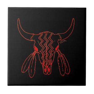 Azulejo Danza del Fantasma Rojo Búfalo negro pequeño azule