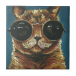 Azulejo Dapper Animal | Gatito En Gafas De Sol<br><div class="desc">Esta impresión presenta un gatito marrón con gafas de sol redondas | Por Jennifer Rutledge</div>