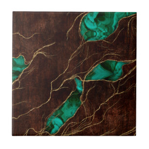Azulejo Dark Brown Wood y Malachite Resumen Arte digital