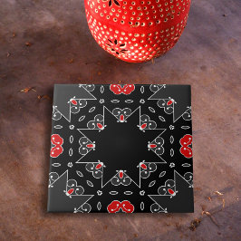 Azulejo Dark Gray Black Red White Mosaic Geometric Pattern