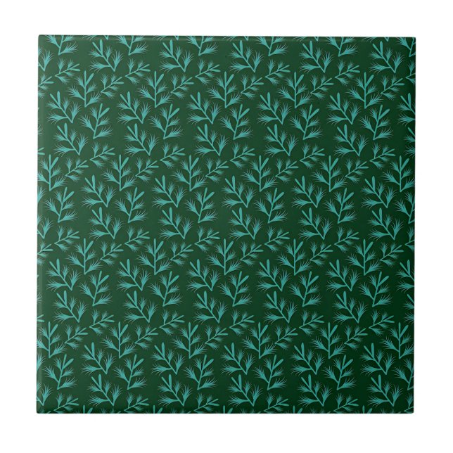 Azulejo  Dark Green Background with Teal Botanical Leaves (Frente)
