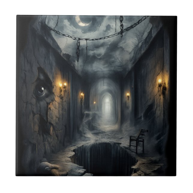 Azulejo Dark Haunted fantasy Corridor with Moonlit Sky  (Frente)