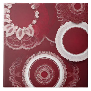 Azulejo Dark Red Floral AI arte Tile cerámico