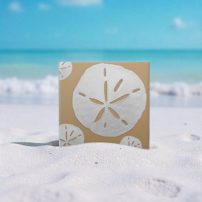 Azulejo Dark Tan & White Tropical Beach Sand Dollar (Subido por el creador)